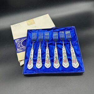 Vintage Aynsley Pembroke Fine Bone China Stainless Steel Steak Forks Bird Floral